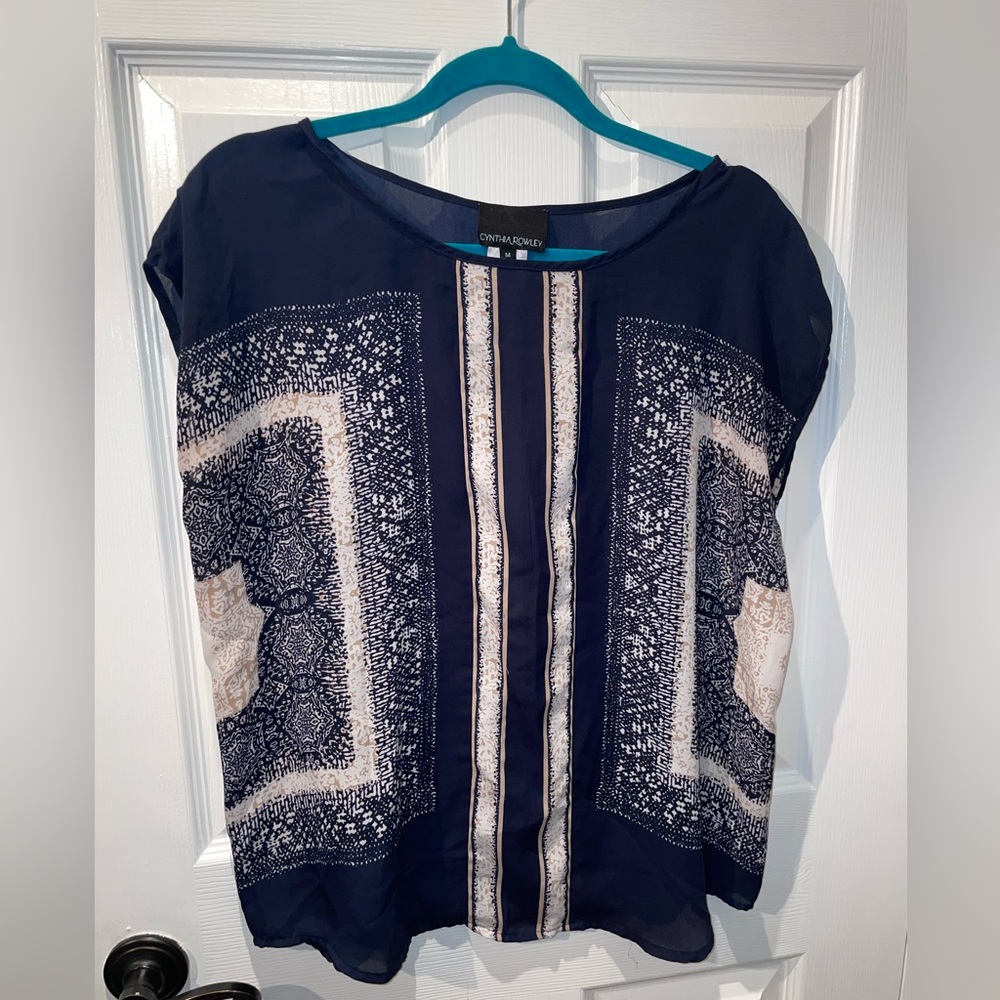 Cynthia Rowley Scarf Print Loose Blouse Size M